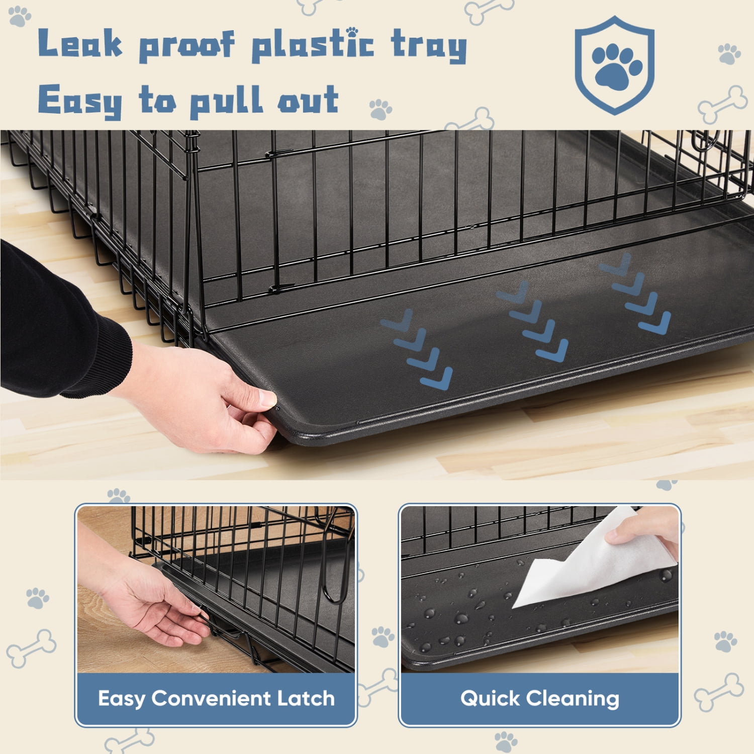30" Puppy Dog Crate with Divider Panel & Leak-Proof Tray, Single Door Folding Metal Wire Cage, Foldable, Durable Black