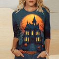 thumbnail image 4 of Plus Size Graphic Tops Womens Halloween Outfits 3/4 Sleeve Funny Holiday Crew Neck Tshirt Pullover Dark Blue 3XL, 4 of 4