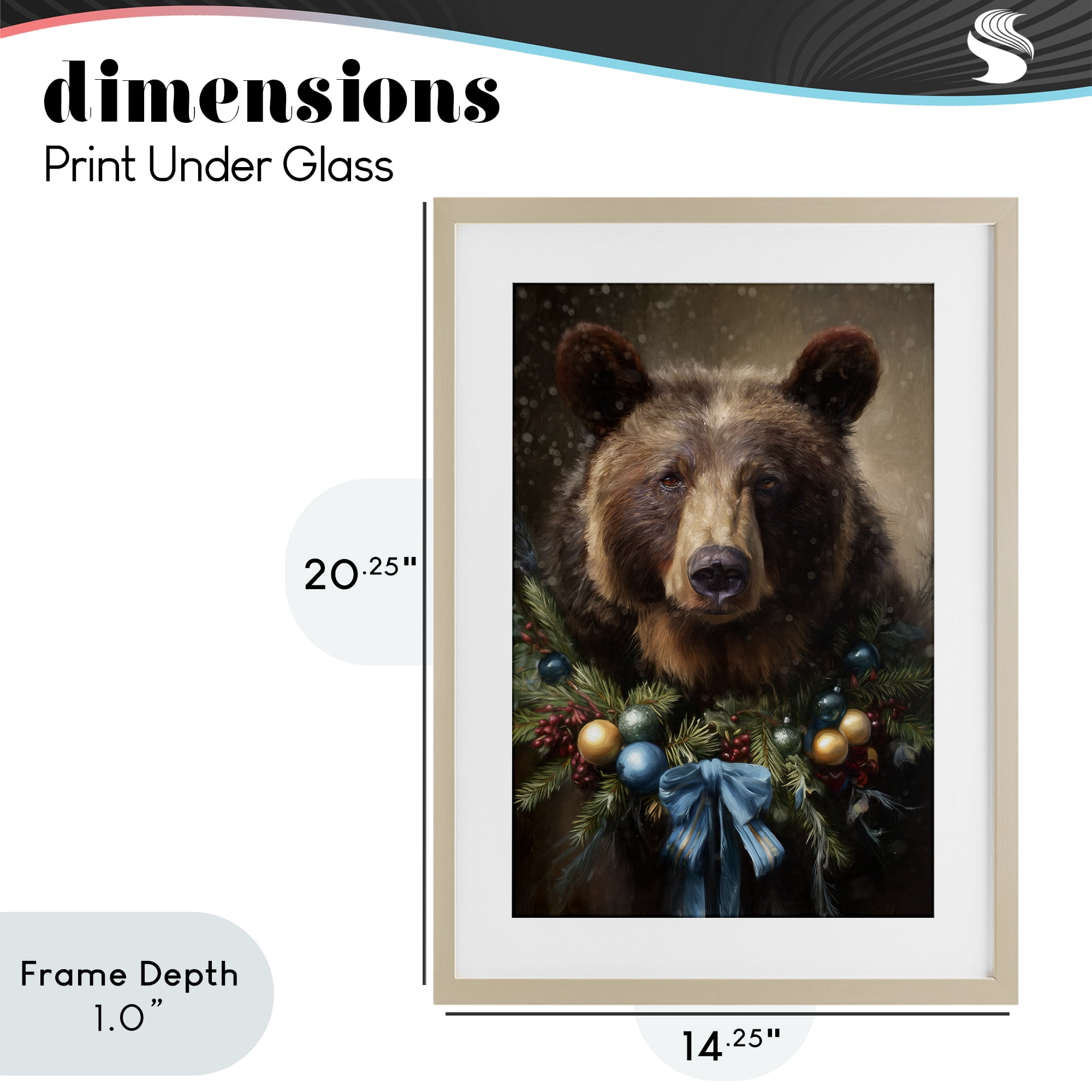 Stupell Industries Christmas Grizzly with Wreath Birch Framed Print Under Glass, design by Tina LeCour