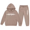 thumbnail image 5 of RUTAYY Boys 2 Piece Set City Graphic Long Sleeve Pullover Hoodie Jogger Pants Cozy Hooded Tracksuit Casual Everyday Wear, Khaki, 5 of 6