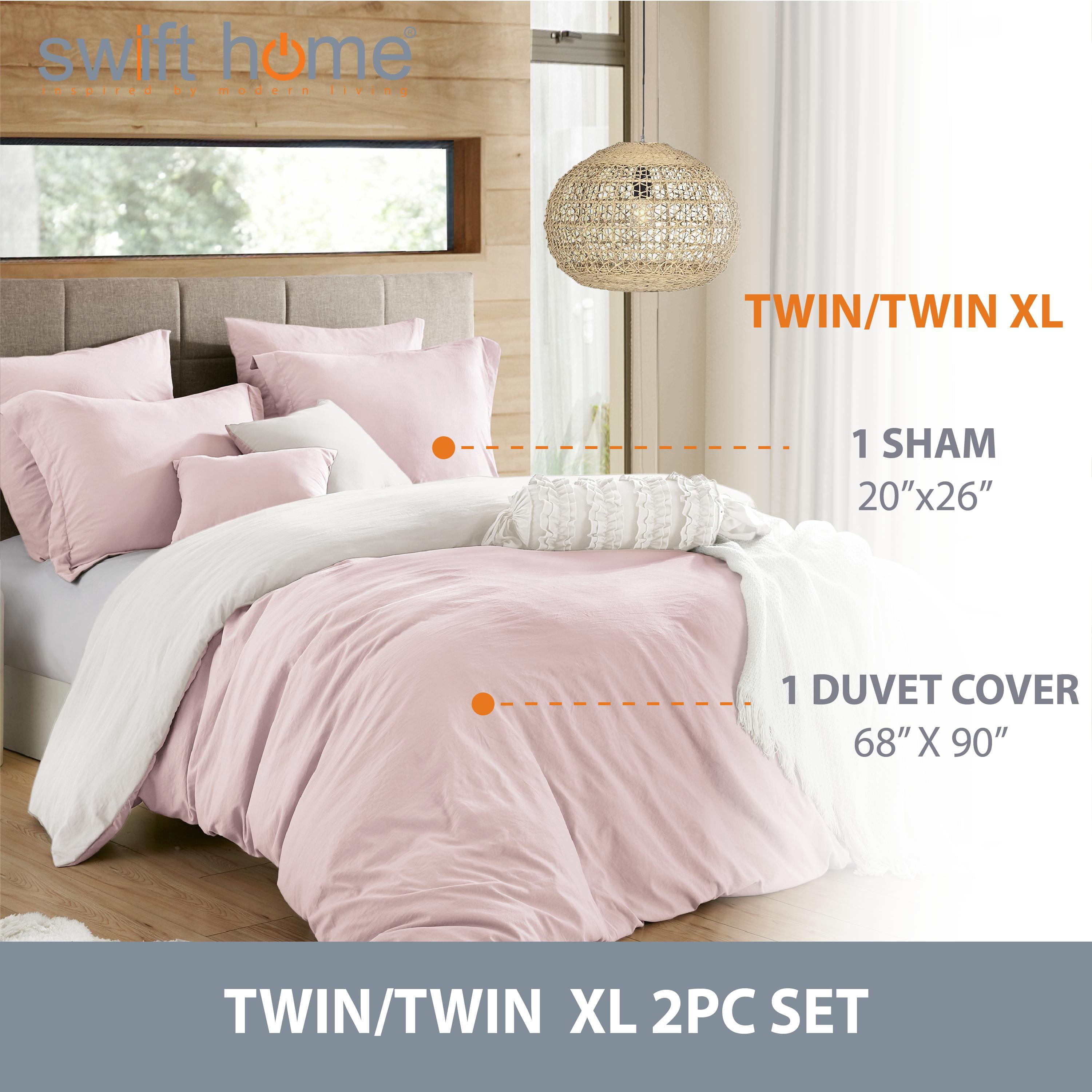 2PC Pink/White Twin/Twin XL (68" x 90") 2 in 1 Reversible Duvet Cover & Sham Set (Comforter not Included)