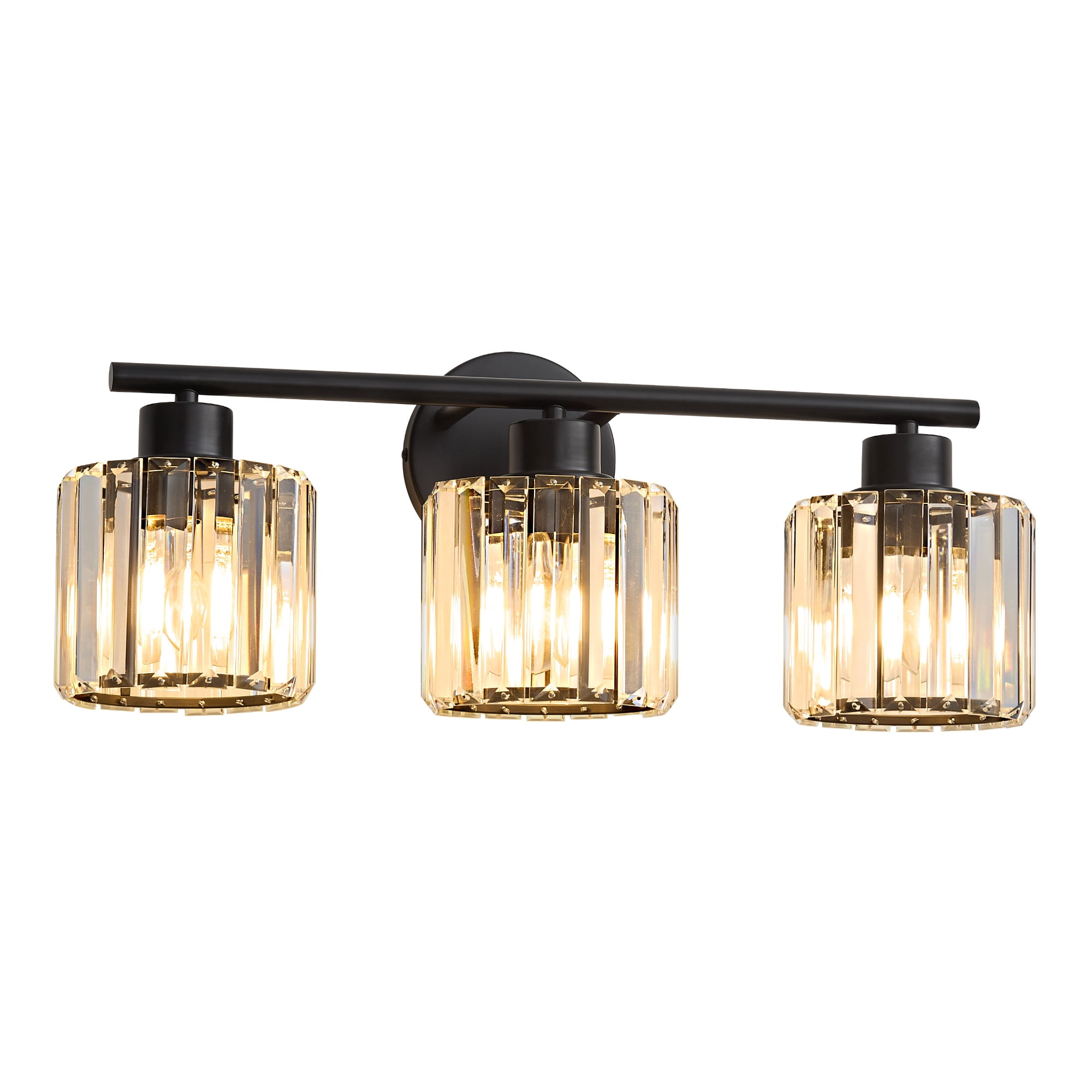 Deyidn Black Vanity Light, 3-Light Modern Bathroom Fixture with K9 Crystal Shades, 22 Inches, Dimmable