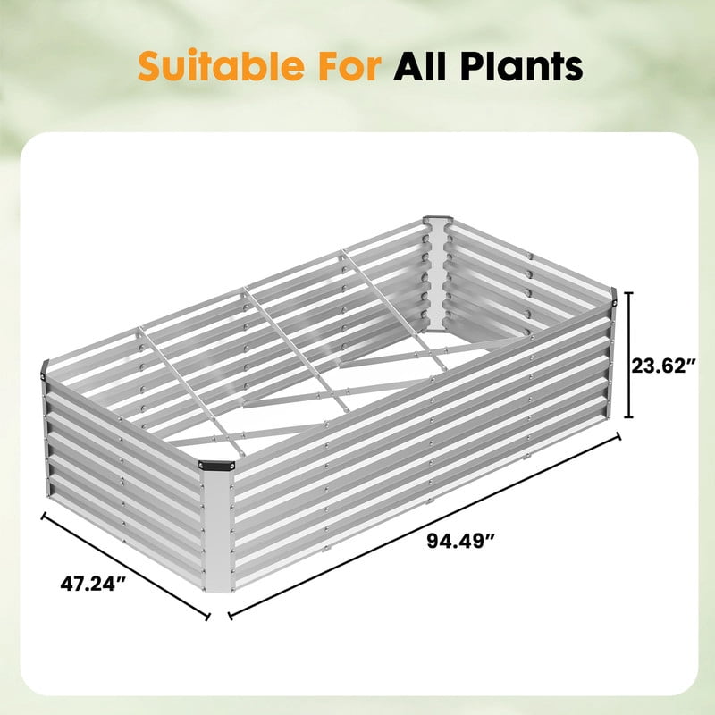 Gianna Metal Raised Garden Bed, 8x4x2ft Outdoor Planter Box, Raised Garden Beds for Planting Plants Vegetables, Flowers, Silver