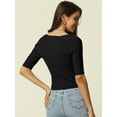 thumbnail image 4 of Women's Half Sleeve Square Neck T Shirts Slim Fitted Ribbed Knit Casual Tee XL Black, 4 of 6