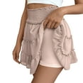 thumbnail image 5 of Uaswgudfs Womens Smocked Ruffle Mini Skirts Cute High Elastic Waisted Tiered Short Skirt with Shorts Underneath, 5 of 5