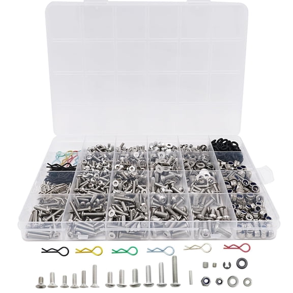 1008PCS Universal RC Screw Kit Screws Assortment Set 304 Stainless Steel Hardware Fasteners for Traxxas Axial Redcat HPI Arrma SCX10 Losi 1/8 1/10 1/12 1/16 Scale RC Cars Trucks Crawler