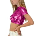 thumbnail image 3 of Favoffer Girls Short Sleeve T-Shirt Spring Summer Solid Color Sequin Carnival Glitter Party Performance Costumes Casual Daily Tops Sizes 2-14Y, 3 of 5