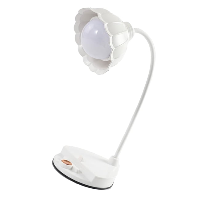 LED Reading Light Plastic Flower Shaped Touch Sensitive USB Charging Folding Table Lamp for Bedroom Dormitory White