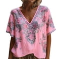 thumbnail image 3 of TaTaai Women’s V Neck Printed Short Sleeve T Shirts Casual Loose Blouses Soft Polyester Tops Summer Spring Daily Tees Gift, 3 of 6