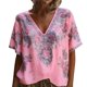 thumbnail image 3 of TaTaai Women’s V Neck Printed Short Sleeve T Shirts Casual Loose Blouses Soft Polyester Tops Summer Spring Daily Tees Gift, 3 of 6