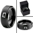thumbnail image 4 of Tungsten North Dakota The Peace Garden State Bison Band Ring 8mm Men Women Comfort Fit Black Step Bevel Edge Brushed Polished, 4 of 4