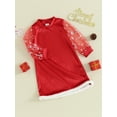 thumbnail image 3 of Suealasg Kids Girls Christmas Dress Outfit Long Sleeve Mock Neck Snowflake Print Sheer Mesh A-Line Dress 1T 2T 3T 4T 5T Christmas-themed Clothing for Little Girls, 3 of 8