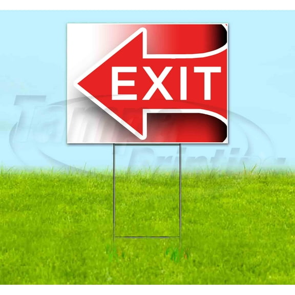 Exit Arrow Left (18" x 24") Yard Sign, Includes Metal Step Stake