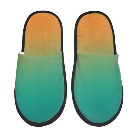 Balery Orange To Teal Gradient1 Slient Indoor Furry Fleece Comfort House Shoes Soft Non-Slip Home Shoes Cotton slippers House Slippers-- Large