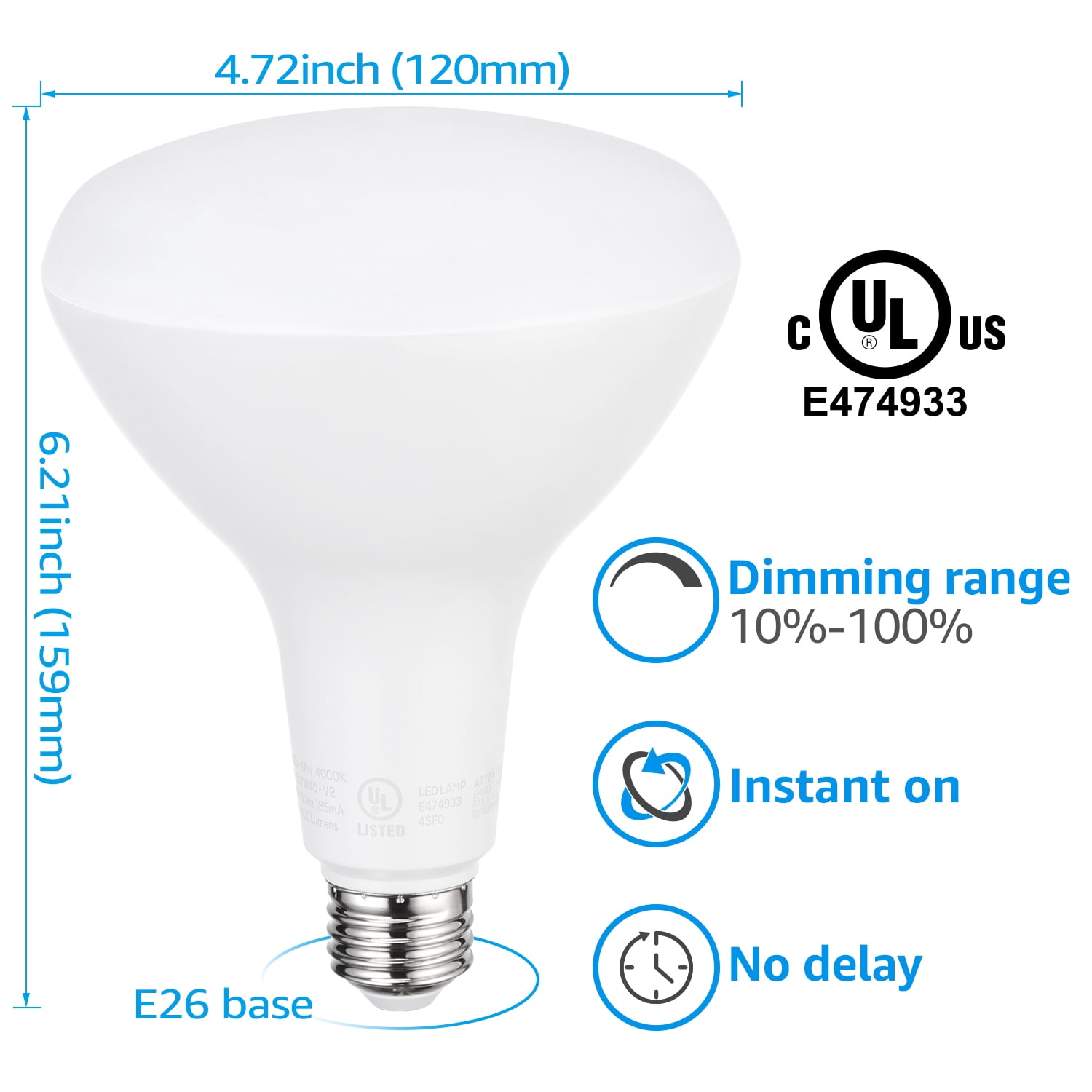 12 Pack BR40 LED Light Bulbs, 17W=100W, 1400lm, Dimmable, E26 Base, Indoor Flood Light for Cans, Recessed Kit, 4000K Cool White