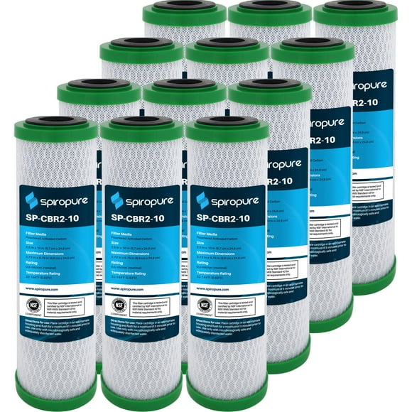 SpiroPure Replacement for CBR2-10 155268-43 CBR2-10R 155403-43 SMCB-2510 10x2.5 0.5 Micron NSF Carbon Water Filter Cartridge (12 Pack)