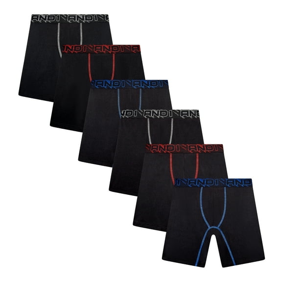AND1 Men’s Underwear Flex Mid Length Boxer Briefs, 6 Pack