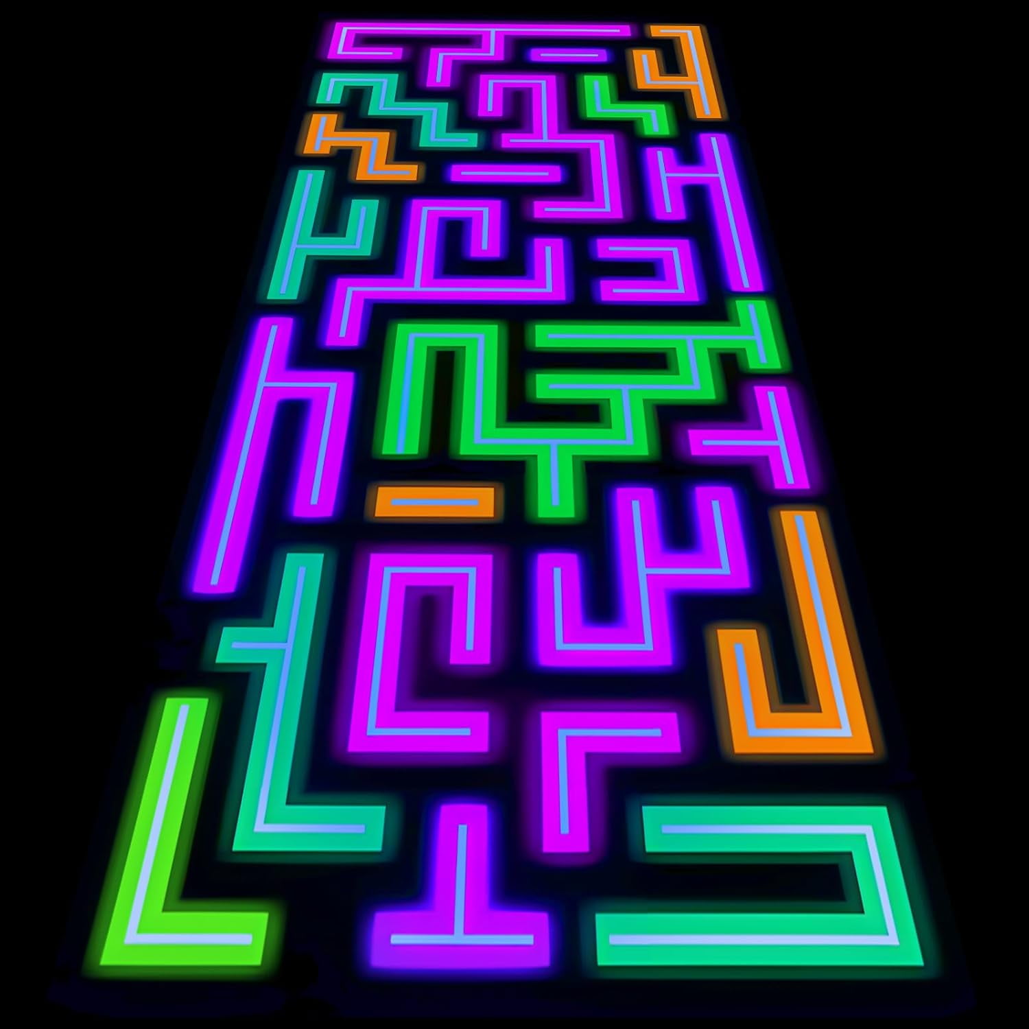 NEI 118 x 39 Inch Glow in The Dark Party Supplies Neon Party Decorations Light up Dance Floor Blacklight Rug UV Reactive Fluorescent for Carnival Birthday Wedding Favors(Labyrinth)