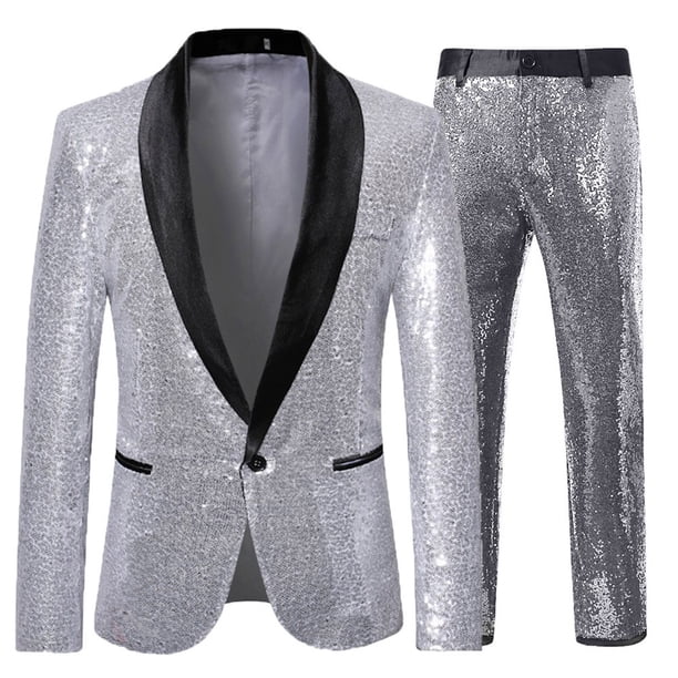 Ceisia Men's Slim Fit Sequin Shawl Collar Blazer & Trousers Set | Party & Performance Wear Gifts