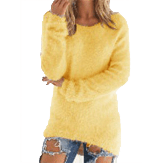 FASHIONWT Women Casual Candy Color Long Sleeve Round Neck Pullover Jumper Sweater