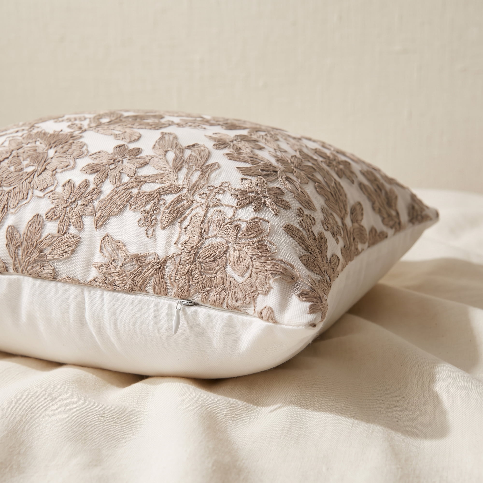 Unique Bargains Elegant Vintage Floral Throw Pom-Pom Pillow Covers Brown 18" x 18"