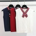 thumbnail image 4 of Baywell Kids Girls V Neck Knitted Sweater Vest with Bow Tie Toddler Sleeveless School Uniform Vest Children's Pullover Knitted Waistcoat, 4 of 4