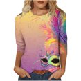 thumbnail image 2 of Kctiaxy Mardi Gras 3/4 Length Sleeve Womens tops Carnival Graphic Crew Neck T-Shirts Casual Loose Fits Party Pullover Tops Blouse, 2 of 6