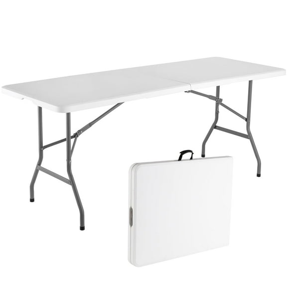 Folding Table Plastic Picnic Table for Parties Wedding Camping Office with Carrying Handle (White, 6 FT)