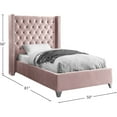 thumbnail image 3 of Meridian Furniture Aiden Solid Wood Tufted Velvet Wing Back Twin Bed in Pink, 3 of 4