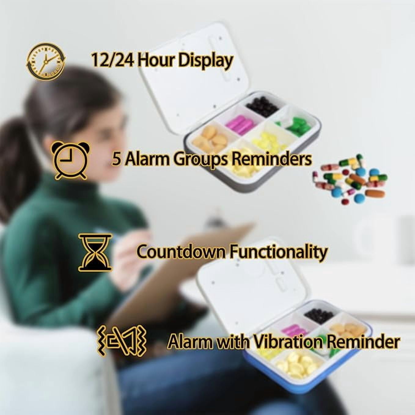 Portable Pill Organizer with Sound and Vibration Alarm, Weekly Pill Dispenser, Countdown Timer, Pill Box with Battery Medicine Organizer blue