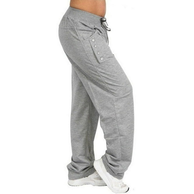 Pantalons de Sport Amples Jambe Droite Décontractés pour Femmes, Gris Clair, 3TG