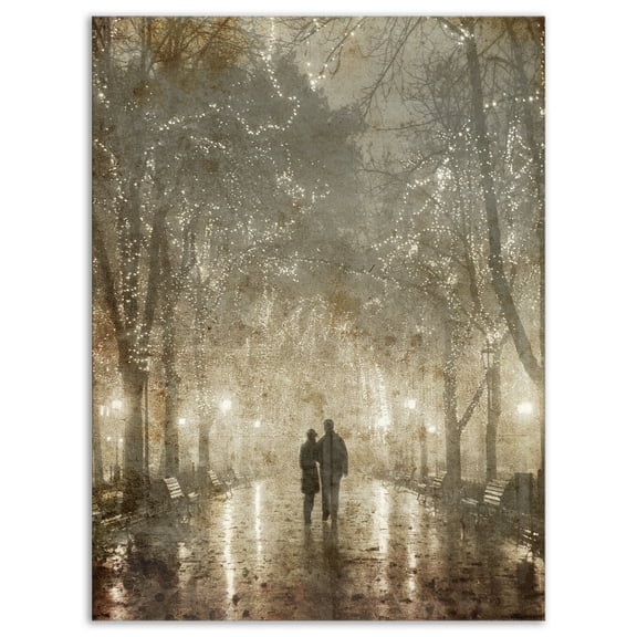 Designart 'Couple Walking in Night Lights' Metal Wall Art