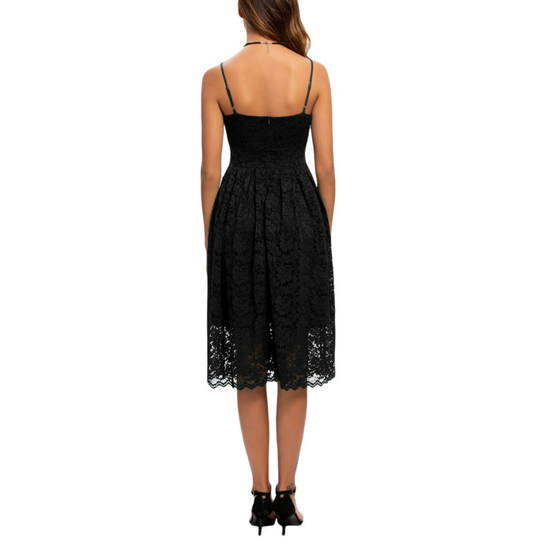 Eightree Sexy Black Lace A Line Long Sleeveless Evening Dress
