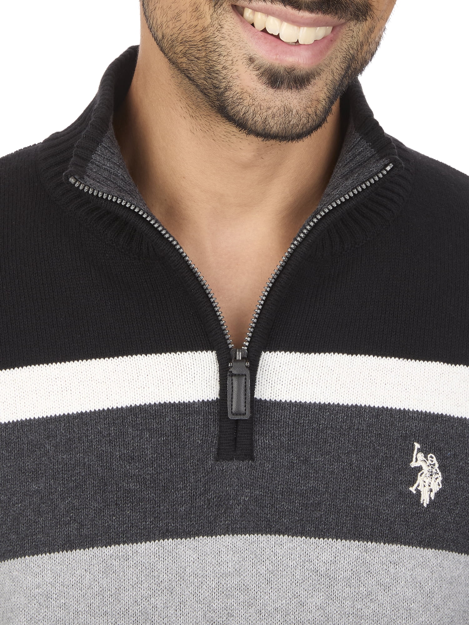 U.S. Polo Assn Men's Chest Striped Quarter Zip Sweater