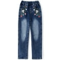 thumbnail image 1 of Kidscool Space Girls Floral Embroidered Ripped Washed Elastic Waist Jeans,Flower and Bowknot,11-12 Years, 1 of 6