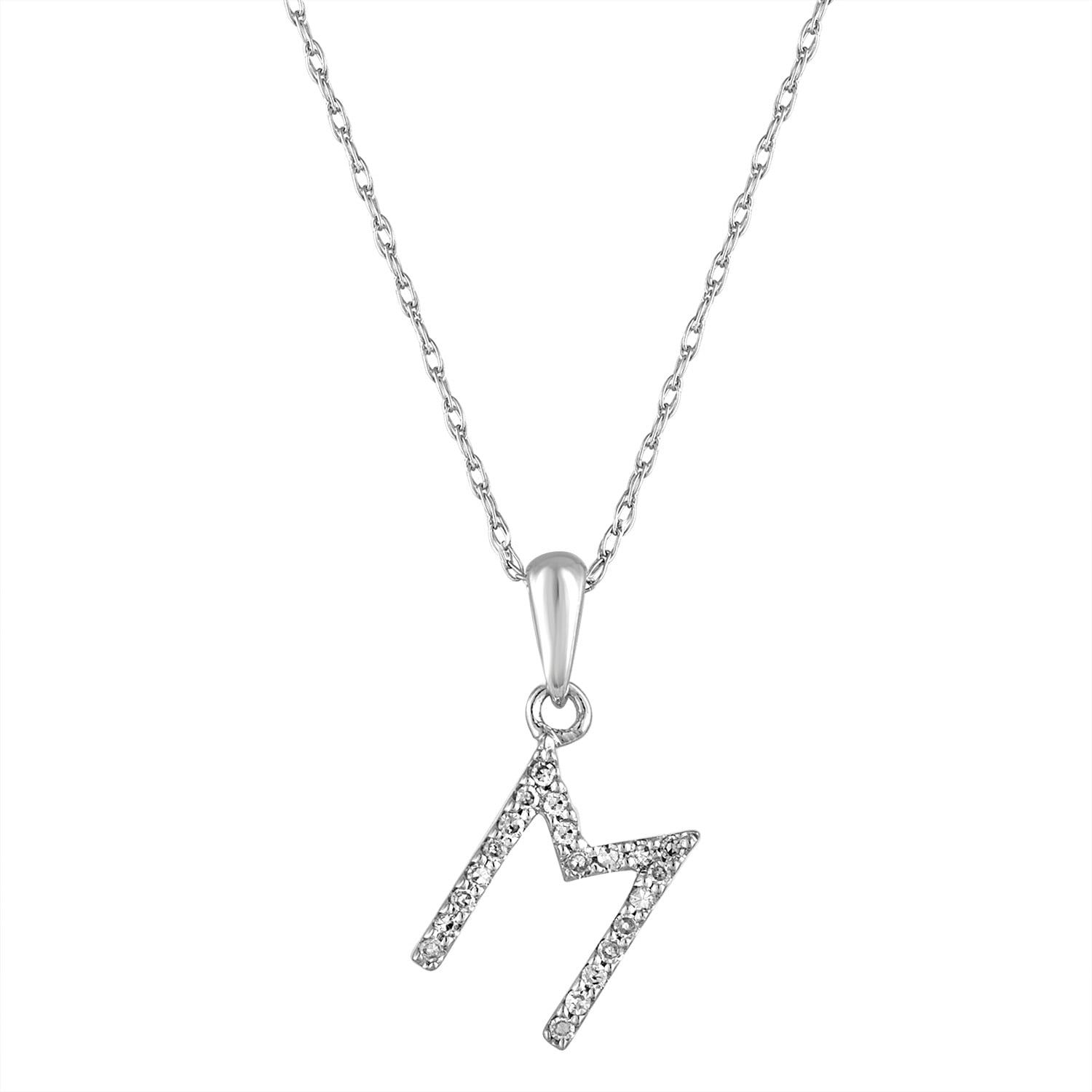 Sabrina Designs 14K White Gold and Diamond Initial Letter M Pendant Necklace 16&quot; Chain, Monogram ...