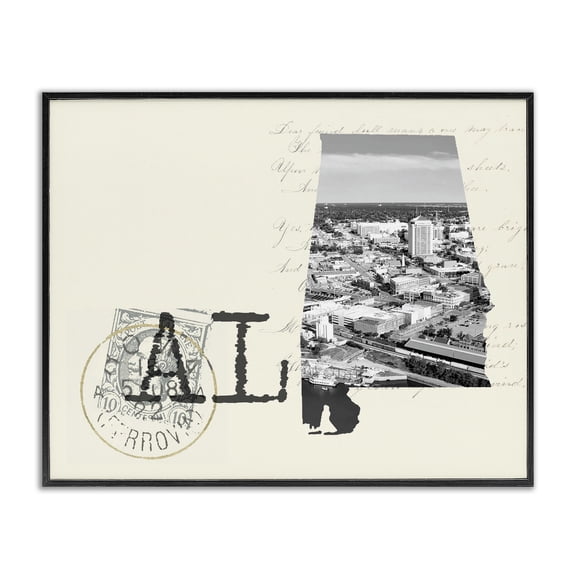Stupell Industries Industrial Alabama Black and White Photograph on Cream Paper Postcard Black Framed Giclee Art, 14 x 11, by Lil' Rue