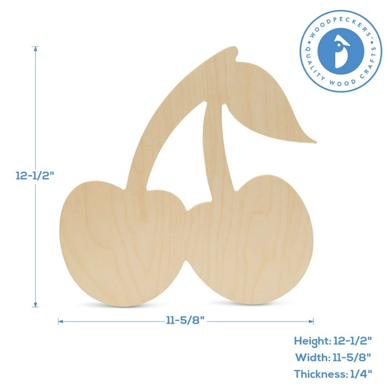 Unfinished Wooden Cherries Cutout, 12, Pack of 5 Wooden Shapes for Crafts  and Summer Decor and Crafting, by Woodpeckers