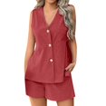 thumbnail image 2 of Women's Shorts Women'S 2 Piece Summer Outfits Tank Top With Shorts Sets Beach Vacation Outfits,Red Women's Shorts S, 2 of 7