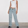thumbnail image 2 of YDFCWXW Women Y2k Low Rise Baggy Jeans Loose Fit Boyfriend Straight Wide Leg Jeans Trendy Stretch Long Denim Pants Light Blue, L, 2 of 9