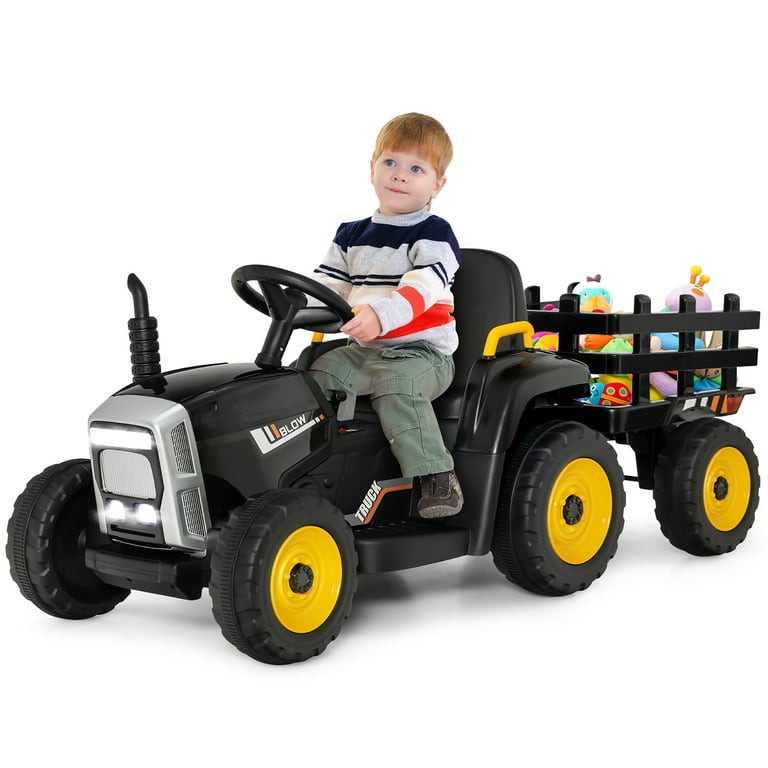 COSTWAY 12V Tractor Electrico para Niños con Remolque, 3 Velocidades y  Control Remoto 2,4G Juguete Tractor con Luces LED, Música,USB y Bluetooth para  Niños Mayores de 3 Años : : Juguetes y