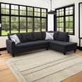 thumbnail image 3 of Hommoo Linen Living Room Furniture Set, 4-Seat Couches and Sofa, L Shaped Couch Sectional Sofa for Home, Apartment, Dorm, 16'' Back Height, Black Grey(No Ottomans), 3 of 5