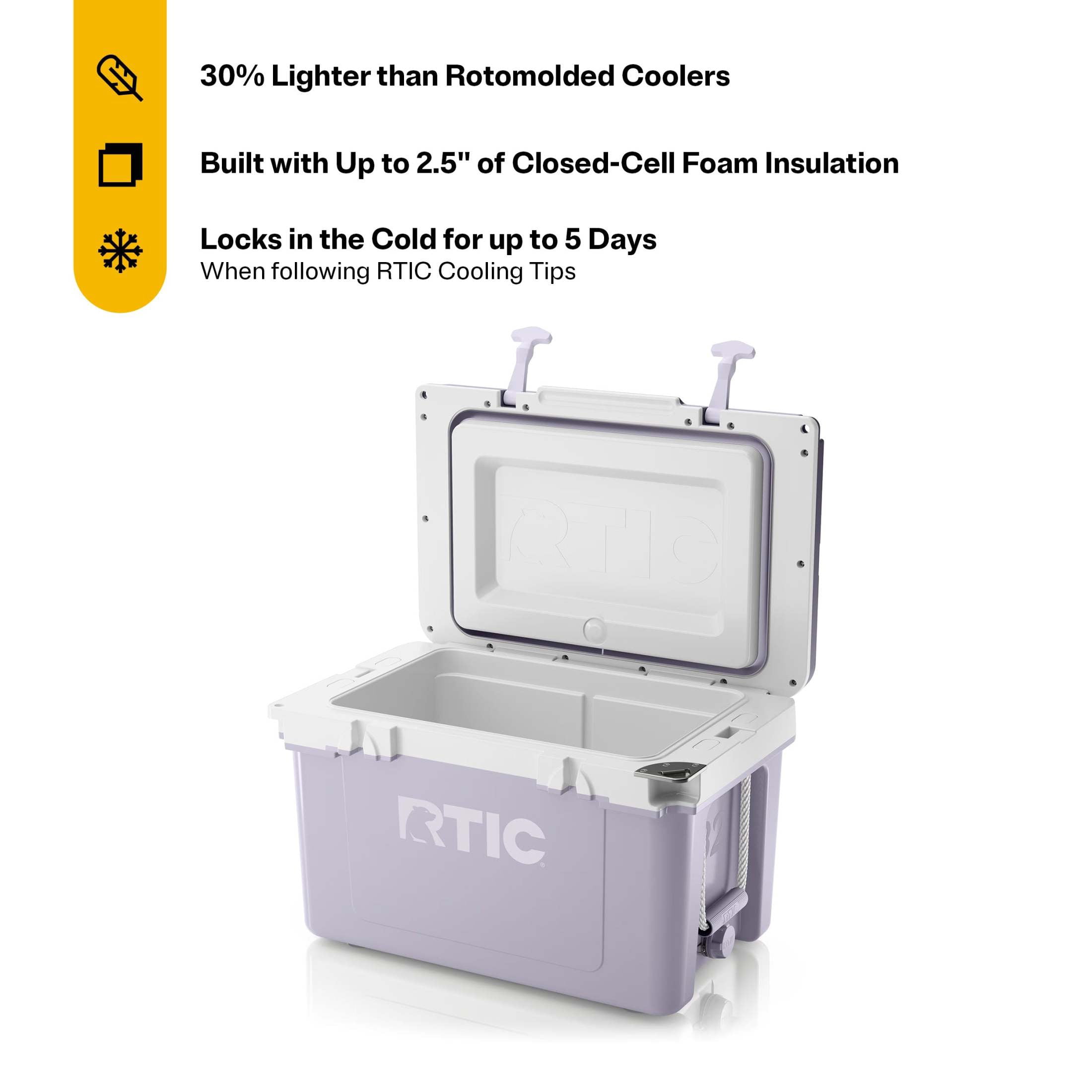 RTIC 32 QT Hard-Sided Ice Chest Cooler, Ultra-Light, Fits 48 Cans, Dusty Lilac/White