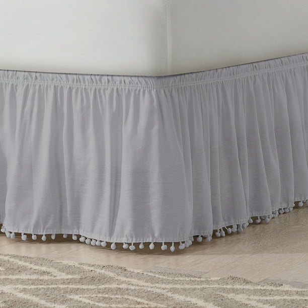 Easy Fit Adjustable Pom Pom Fringe Bed Skirt, Twin/Full