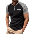 thumbnail image 4 of Venzia Men's Vintage Color‑Block Henley Short Sleeve T‑Shirt – Casual Crewneck Retro Top Black M, 4 of 4