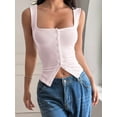 thumbnail image 6 of Womens Square Neck Button Down Ribbed Tank Tops Cute Sleeveless Summer Tops Light Pink XL, 6 of 7