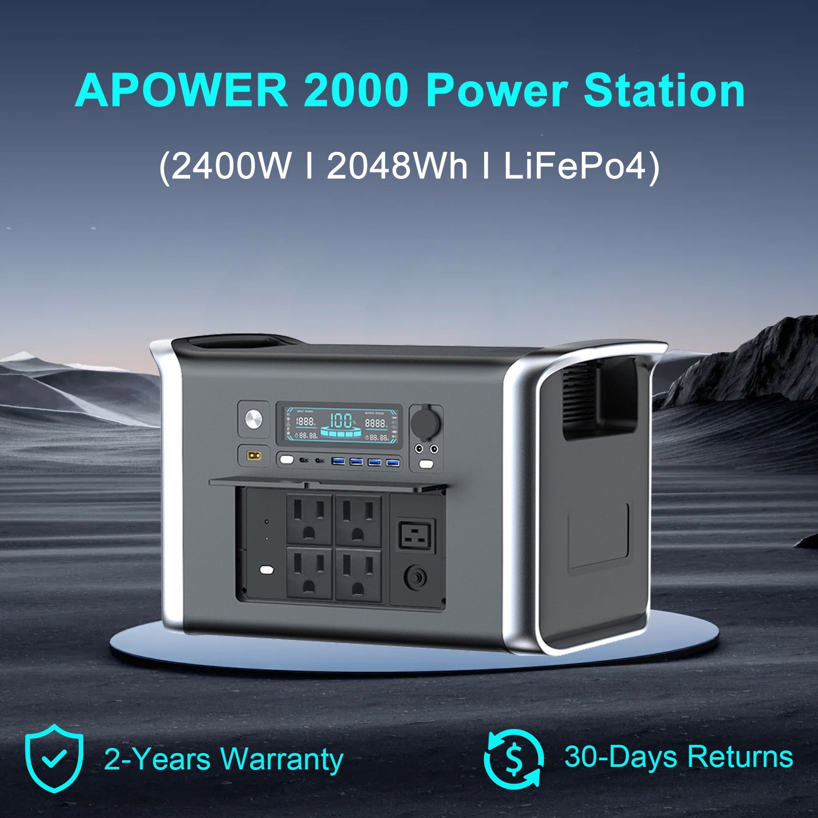 Ctolity 2400W Portable Power Station 2048Wh 640000mAh Outdoor Solar Generator for Camping