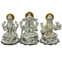 999 Pure Silver Ganesh Lakshmi & Saraswati Idol / Statue / Murti (Figurine #40)