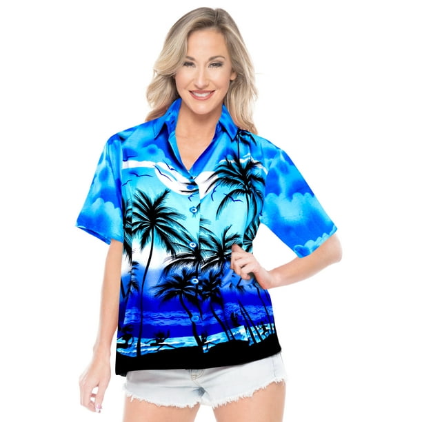 HAPPY BAY HAPPY BAY Women's Beach hawaiian button down blouse casual