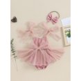 thumbnail image 2 of Bslissey Baby Girls Romper Dress Solid Color Sleeveless Tulle Skirt Hem Jumpsuit with Bow Headband Newborn Infant Casual Clothes for Daily Party 3M 6M 12M 18M, 2 of 9
